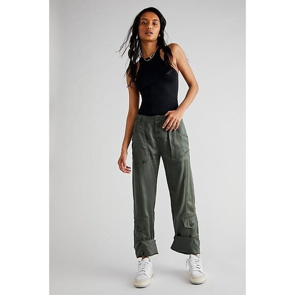 Free People Wind Up Utility Straight-Leg Pants Pull-On Low Rise M-10 NWD 265986
